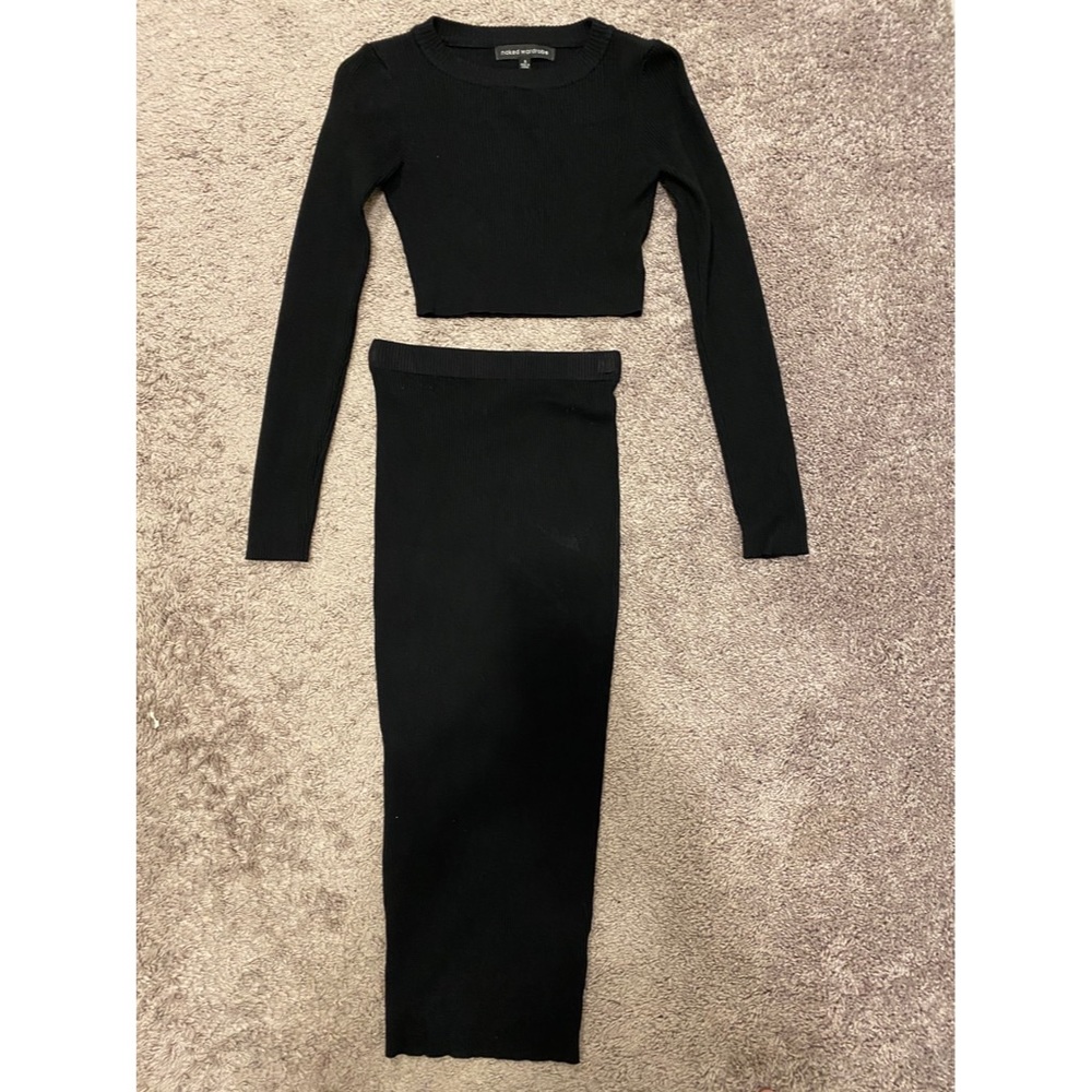 Naked Wardrobe Midi Skirt Set in Black